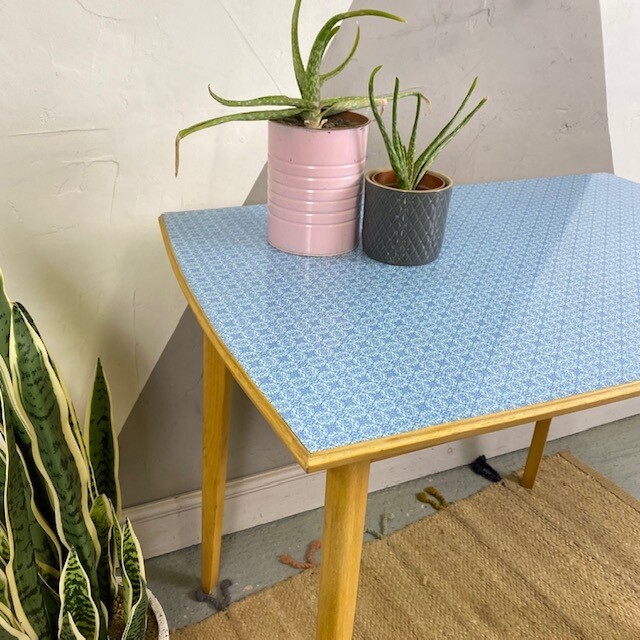 Vintage Blue Formica Kitchen Dining Table Mid Century 1960s