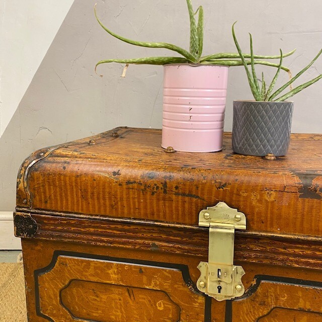 Metal Trunk Vintage 1930s Coffee Table Toy Box Chest Storage