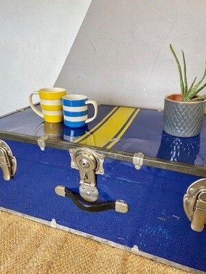 Vintage Industrial Trunk Blue Yellow Storage Chest