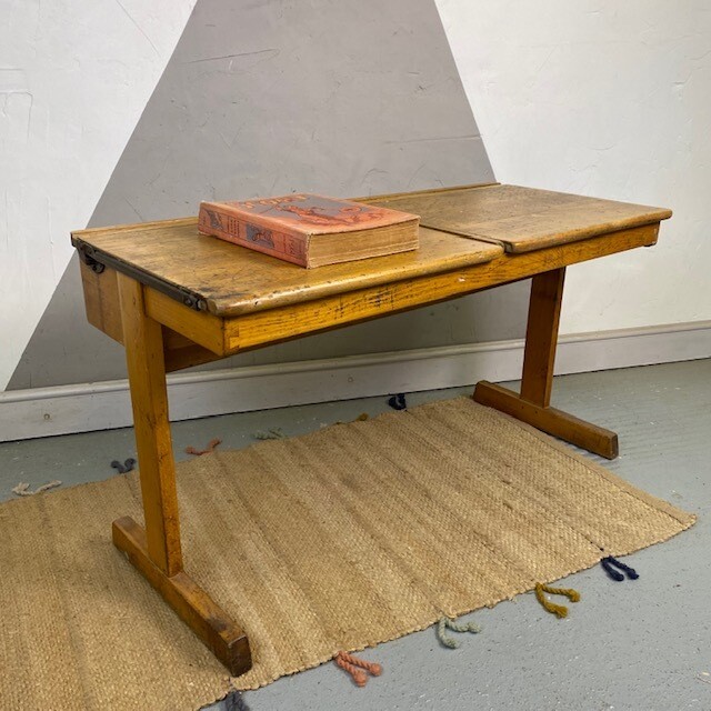 Vintage Double School Desk Twin Lift up Storage Table