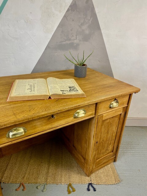 Vintage Oak Knee Hole Desk Mid Century 1950s Home Office Table