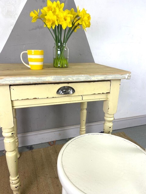 Rustic Pine Yellow Victorian Farmhouse Dining Table Desk