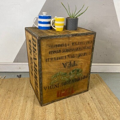Vintage Tea Chest  Wooden Box Crate Storage Side Table Bed Side