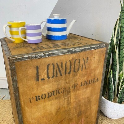 Vintage Tea Chest  Wooden Box Crate Storage Side Table Bed Side