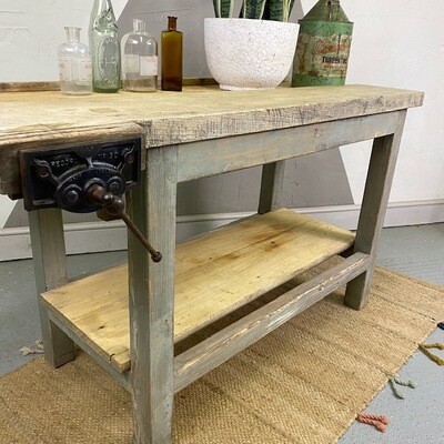 Antique Pine Work Bench Complete with Record Vice
