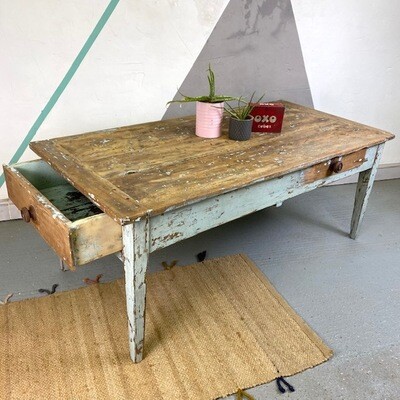 Antique Victorian Rustic Pine Painted Vintage Farmhouse Retail Table