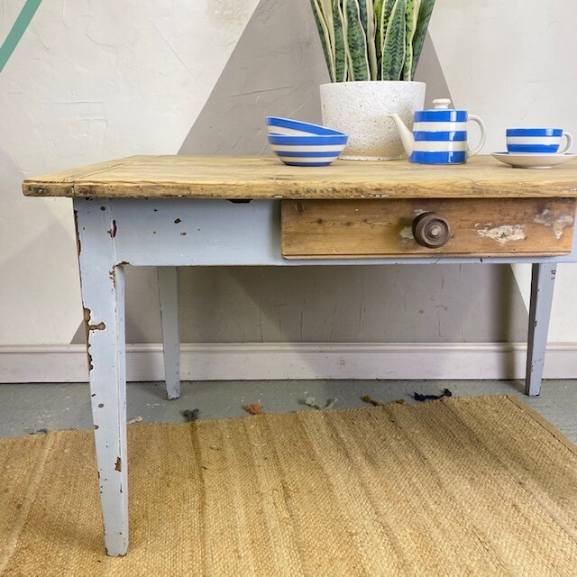 Farmhouse Kitchen Dining Table Antique Rustic Pine Painted Vintage