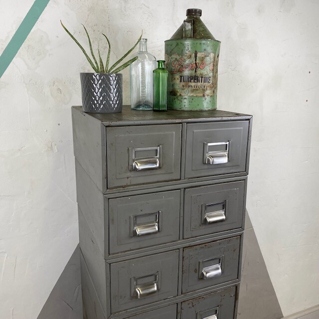1950s Metal Industrial Index Drawers Filing Cabinet