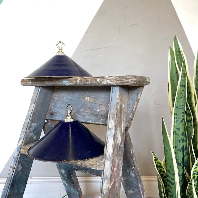Vintage Industrial Metal Blue Enamel Light Lamp Shade Bayonet