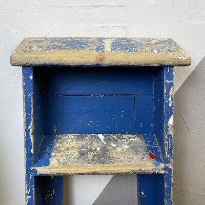 Blue Painted Rustic Pine Step Ladders Vintage Old 1950s