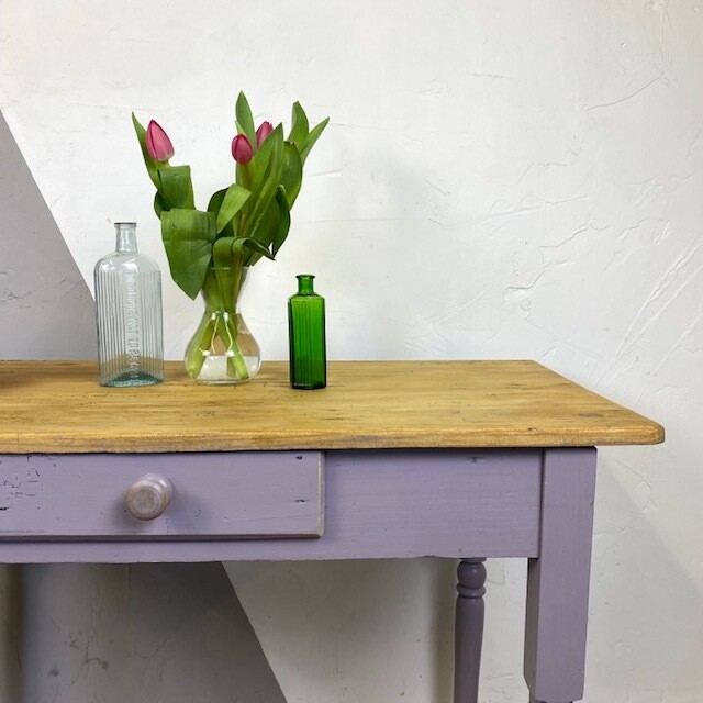 Victorian Console Table Rustic Pine Farmhouse Purple Vintage
