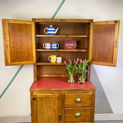 Vintage Mid Century Formica Red Kitchen Larder Storage Cupboard