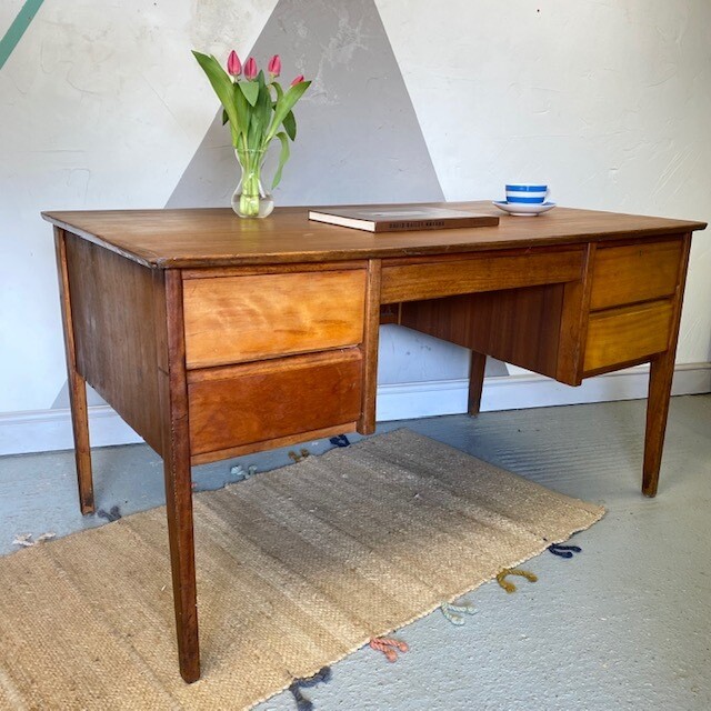 Vintage Desk Large Mid Century Home Office Modernist