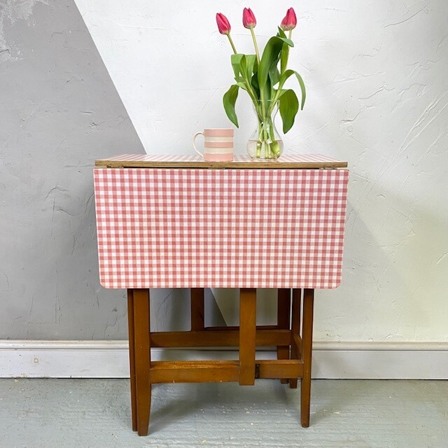 Vintage Red White check Formica Table Mid Century Extending Folding