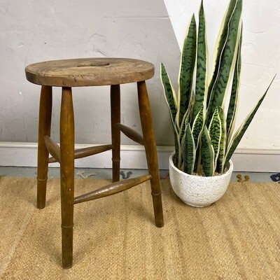 Wooden Farmhouse Stool Rustic Seat Bedside Plant Stand Elm