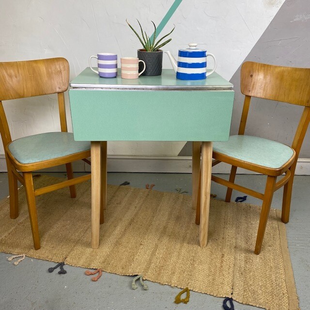 Vintage Mid Century Formica Green Kitchen Dining Table