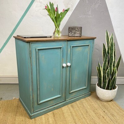 Vintage Painted Blue Wooden Storage Cupboard