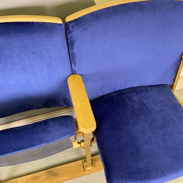 Folding Cinema Chairs Pair Blue Vintage Restored 1940s