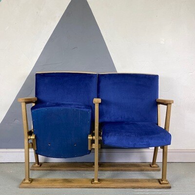 Folding Cinema Chairs Pair Blue Vintage Restored 1940s