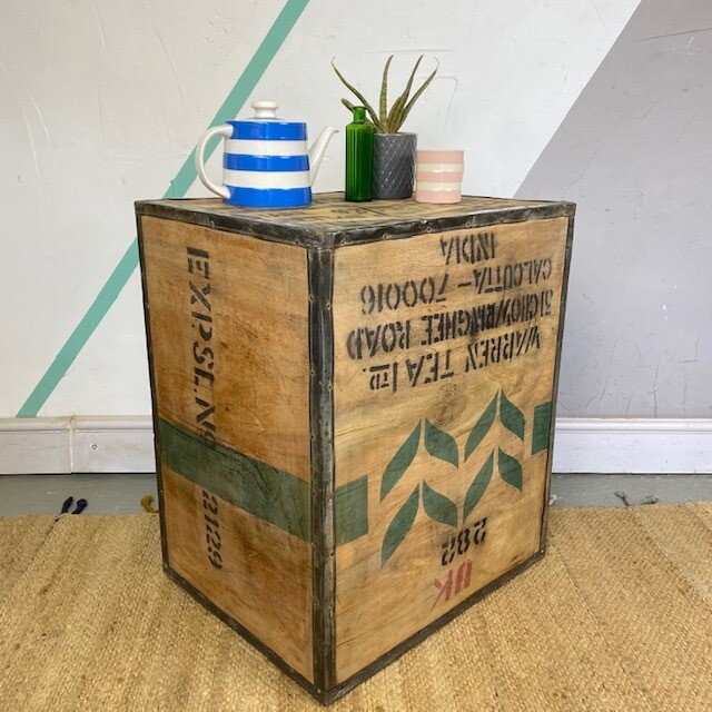 Vintage Tea Chest Trunk Wooden Box Crate Storage Table Bed Side