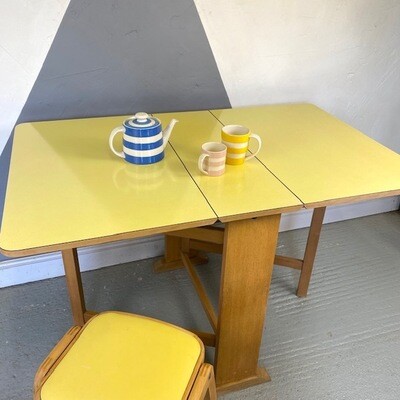 Large Yellow Formica Kitchen Dining Table Mid Century Kitsch 1960s