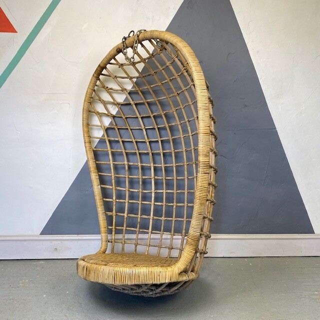 Hanging Cane Garden Egg Chair Seat Rattan 1960s Boho