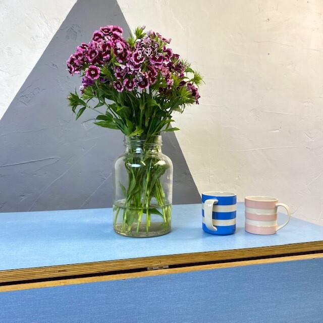Mid Century Blue Formica Kitchen Dining Table