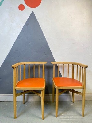 Vintage Mid Century Stick Back Dining Corner Chairs