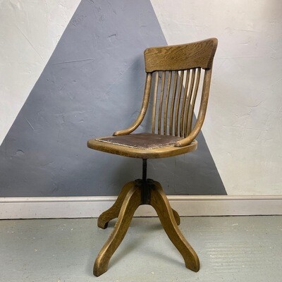1930s Vintage Captains Swivel Office Chair Brown Leather