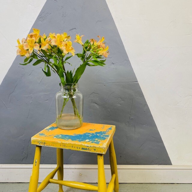 Mustard Vintage Farmhouse Stool Rustic Seat Bedside Plant Stand