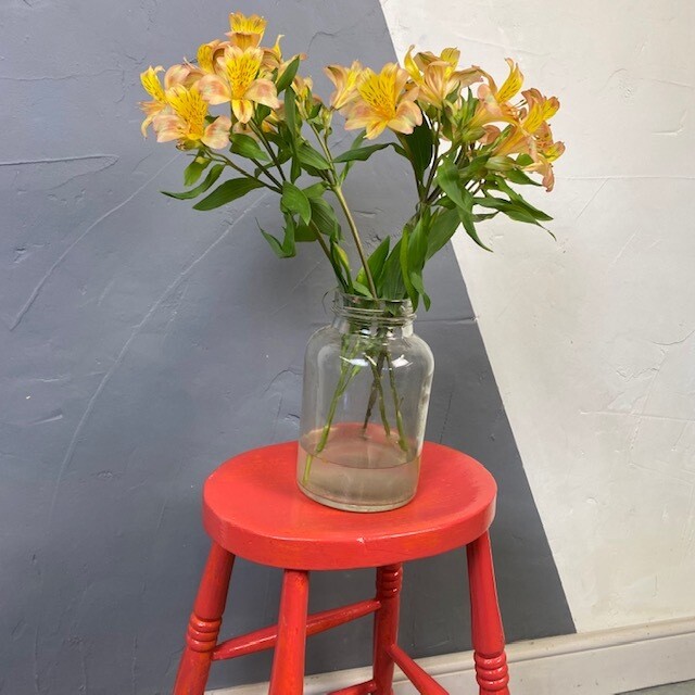 Red Wooden Farmhouse Stool Rustic Seat Plant Stand