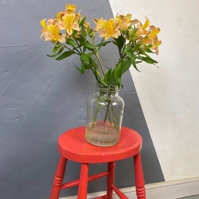 Red Wooden Farmhouse Stool Rustic Seat Plant Stand