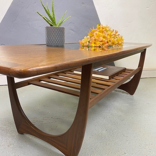 Rectangular Astro 1970s G Plan Teak Coffee Table Glass