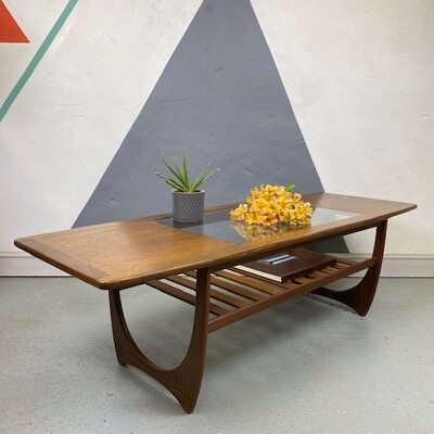 Rectangular Astro 1970s G Plan Teak Coffee Table Glass