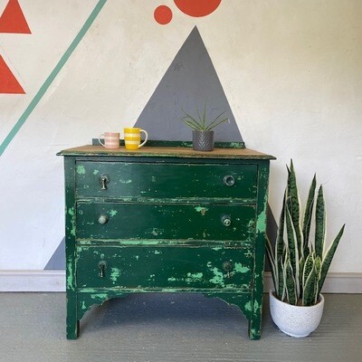 Green Chest of Drawers Vintage Painted Chippy Distressed