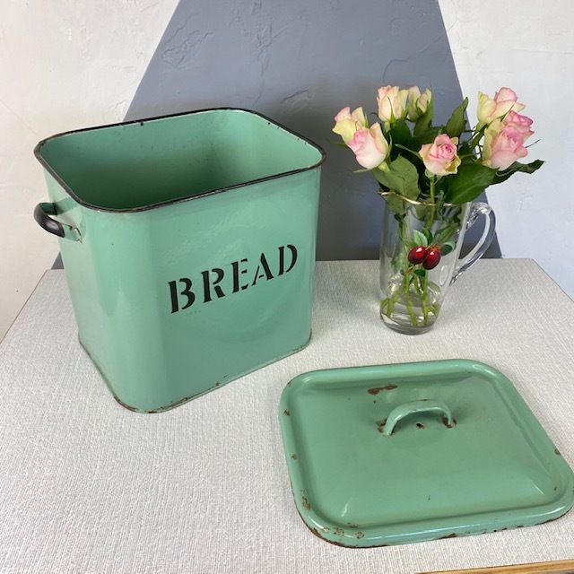 Vintage Green Enamel Kitchen Bread Bin