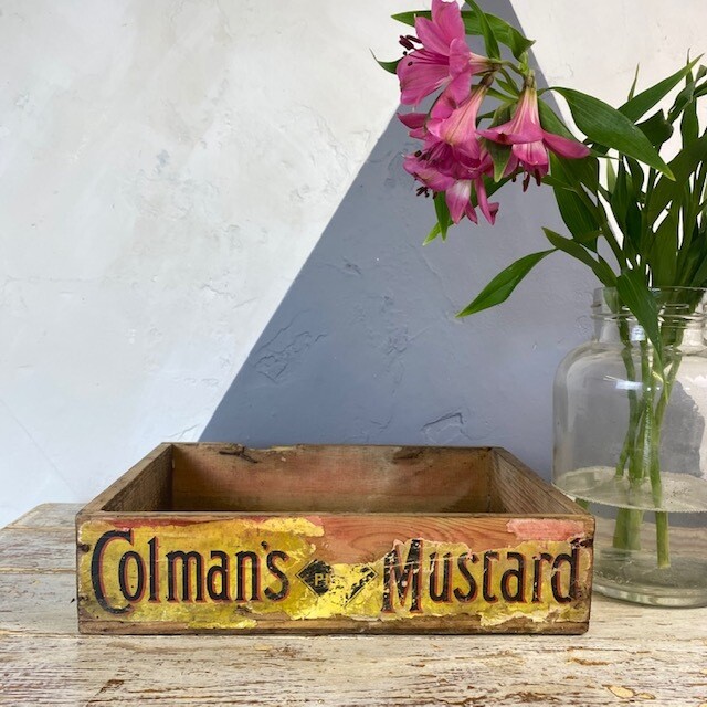 Colmans Mustard Antique Vintage Pine Storage Trug Box
