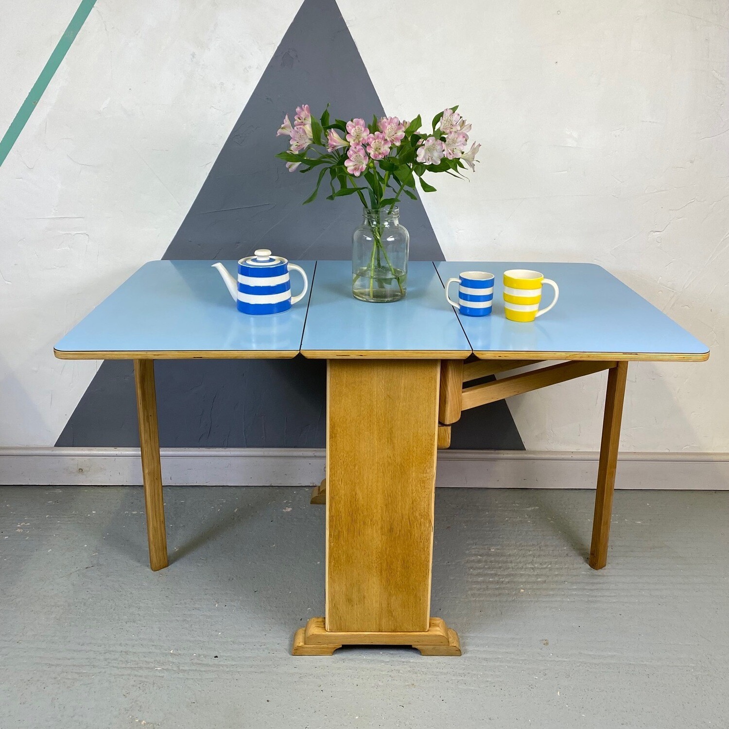 Vintage Formica Dining Table Blue Mid Century 1960s Extending