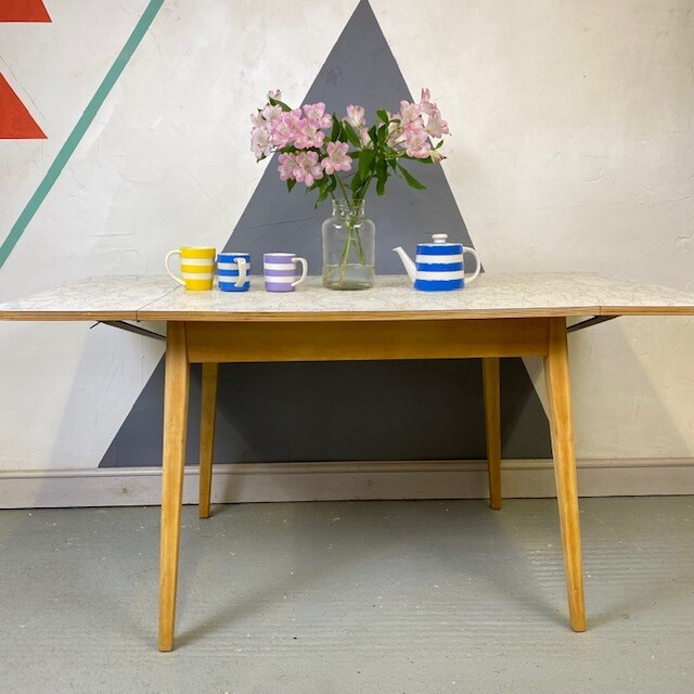 Large Vintage White Marble Extending Formica Table