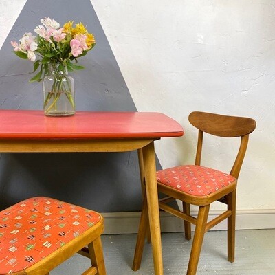 ​Mid Century Red Formica Table Chairs Set