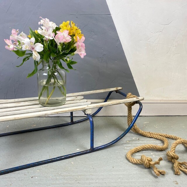 Vintage Sledge Sleigh Old Metal Snow Christmas Window Display