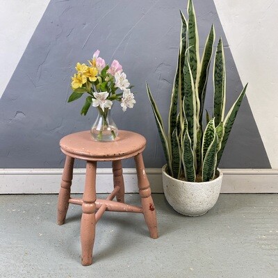 Pink Vintage Farmhouse Stool Rustic Seat Bedside Plant Stand​