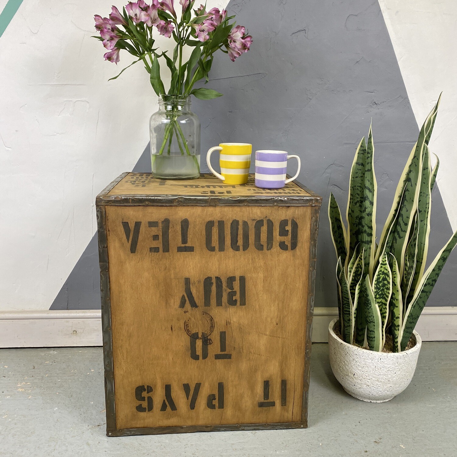 ​Vintage Tea Chest Trunk Wooden Box Crate Storage Side Table Bed Side