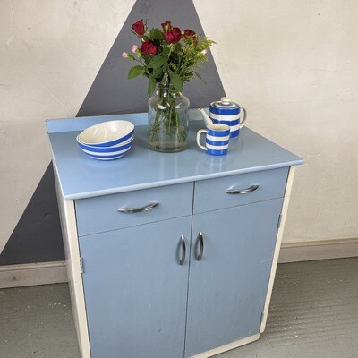 Hygena Vintage Blue Formica Kitchen Storage Painted Cupboard