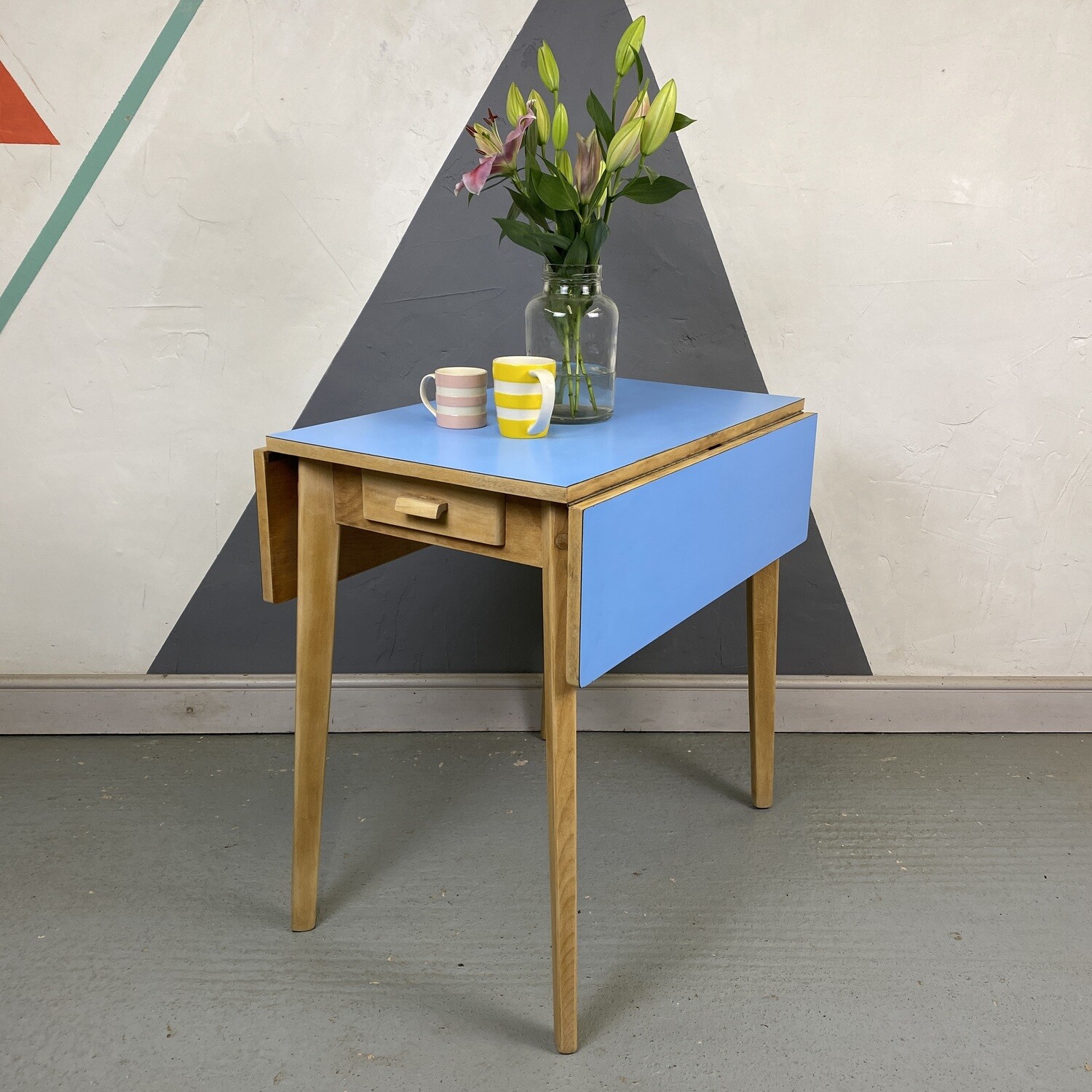 ​Blue Formica Kitchen Dining Table Mid Century Kitsch 1960s Retro