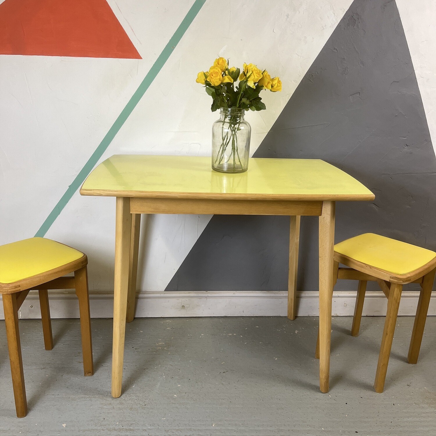 Vintage Yellow Formica Kitchen Dining Table Desk Restored
