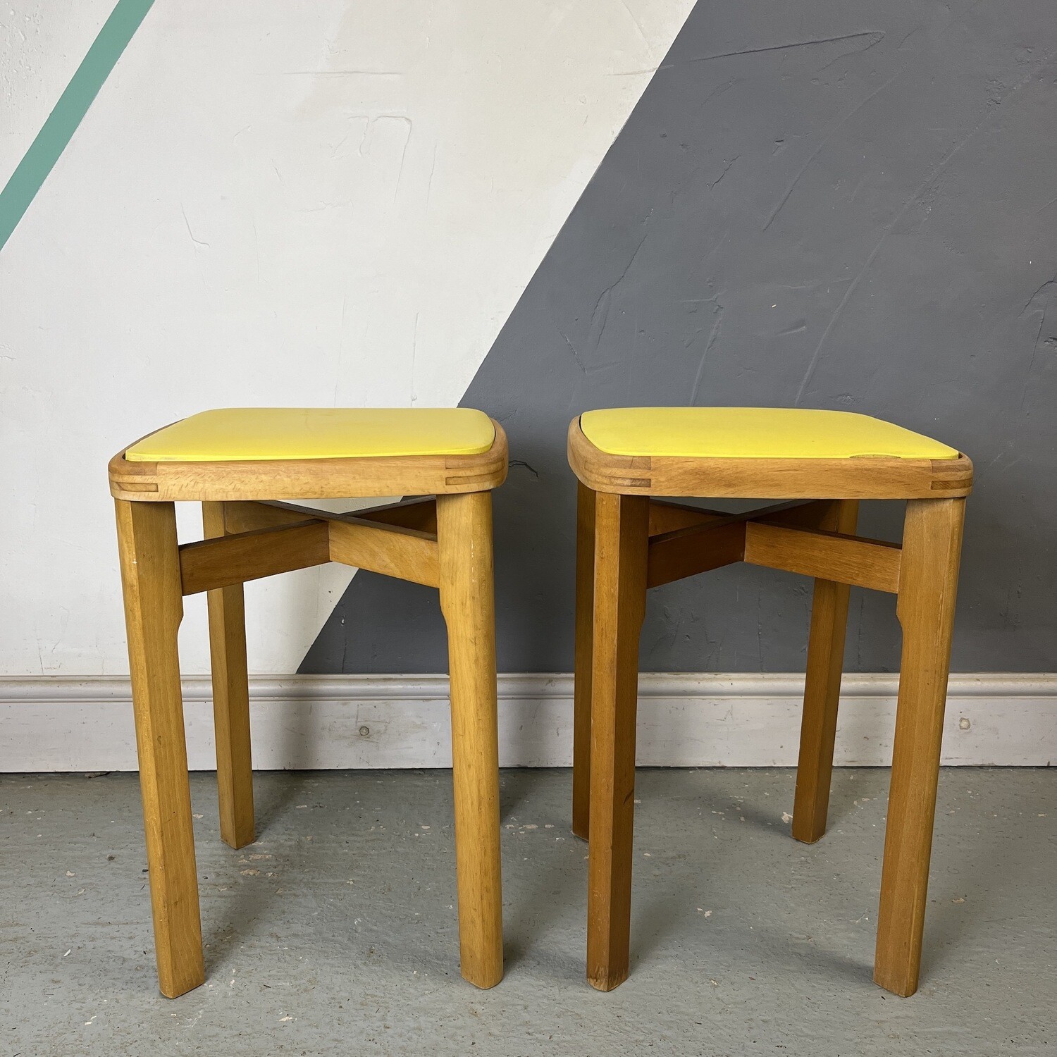 Vintage 1950s Kitchen Stools Mid Century Yellow