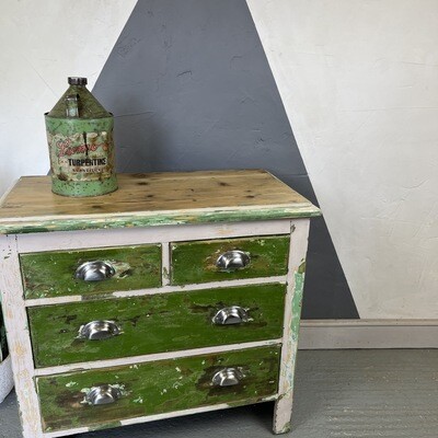 Green Chest of Drawers Vintage Painted Chippy Distressed