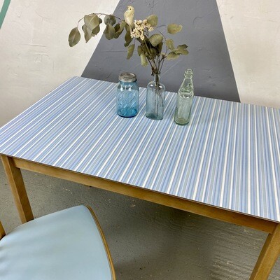 ​Vintage Blue Striped Formica Kitchen Dining Table Mid Century 1960s