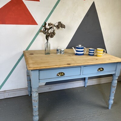 ​Blue Rustic Pine Victorian Farmhouse Dining Table